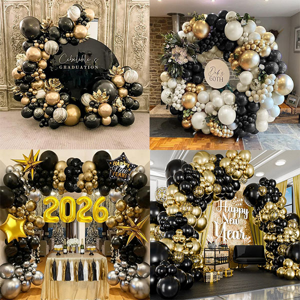 Conjunto de guirlanda de balão de ouro preto
