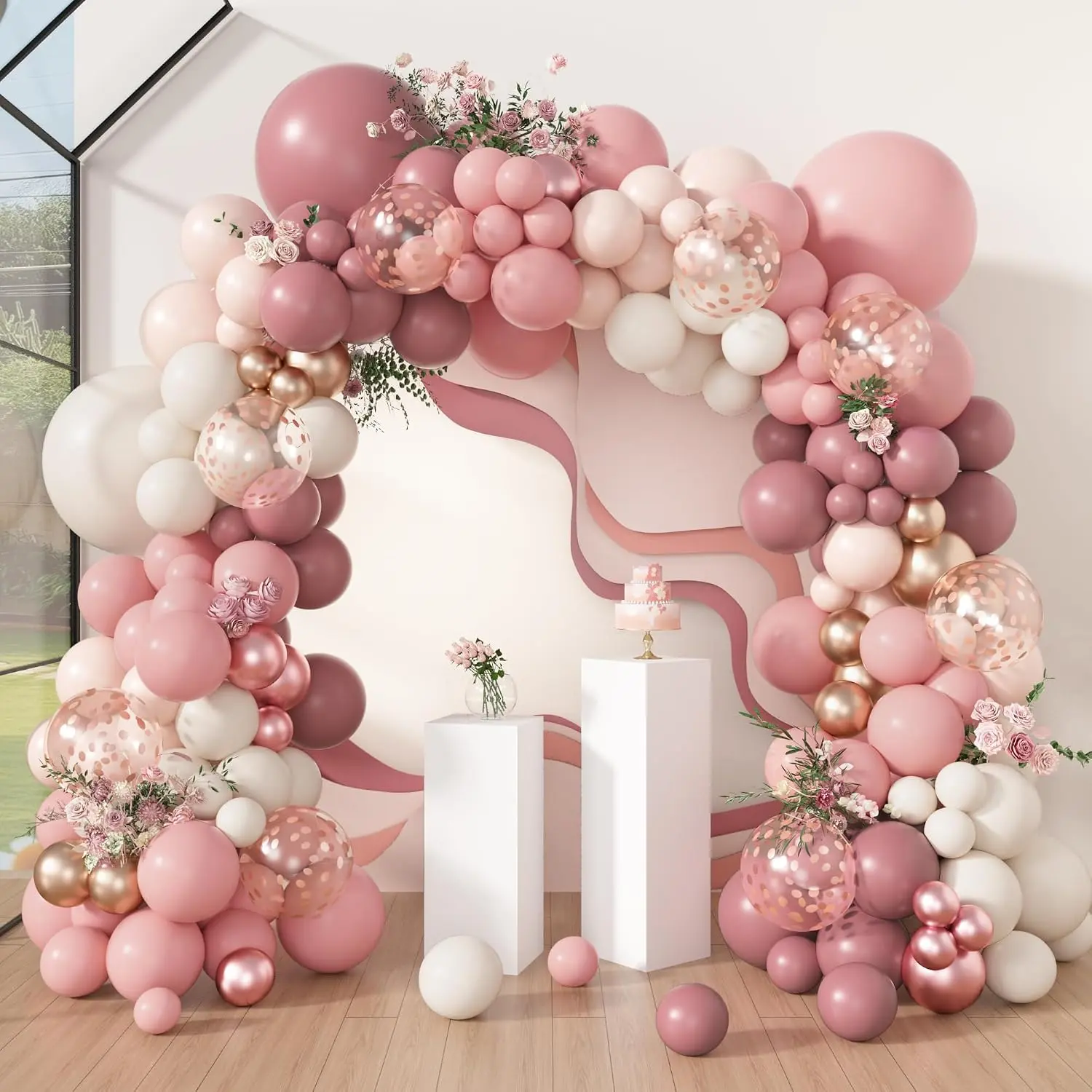 Kits de arco de guirlanda de balão rosa empoeirada