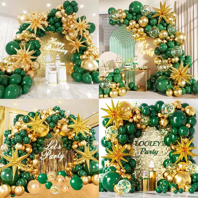 Arco de Balões Verde e Dourado
