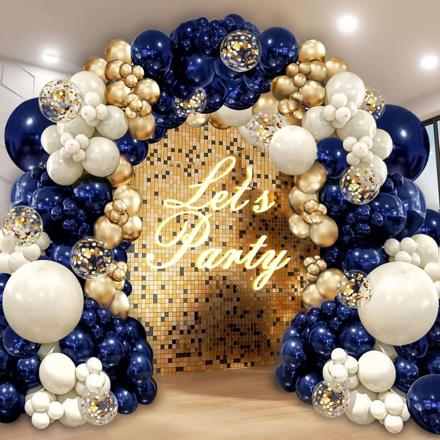 Kit de arco de guirlanda de balão dourado azul marinho