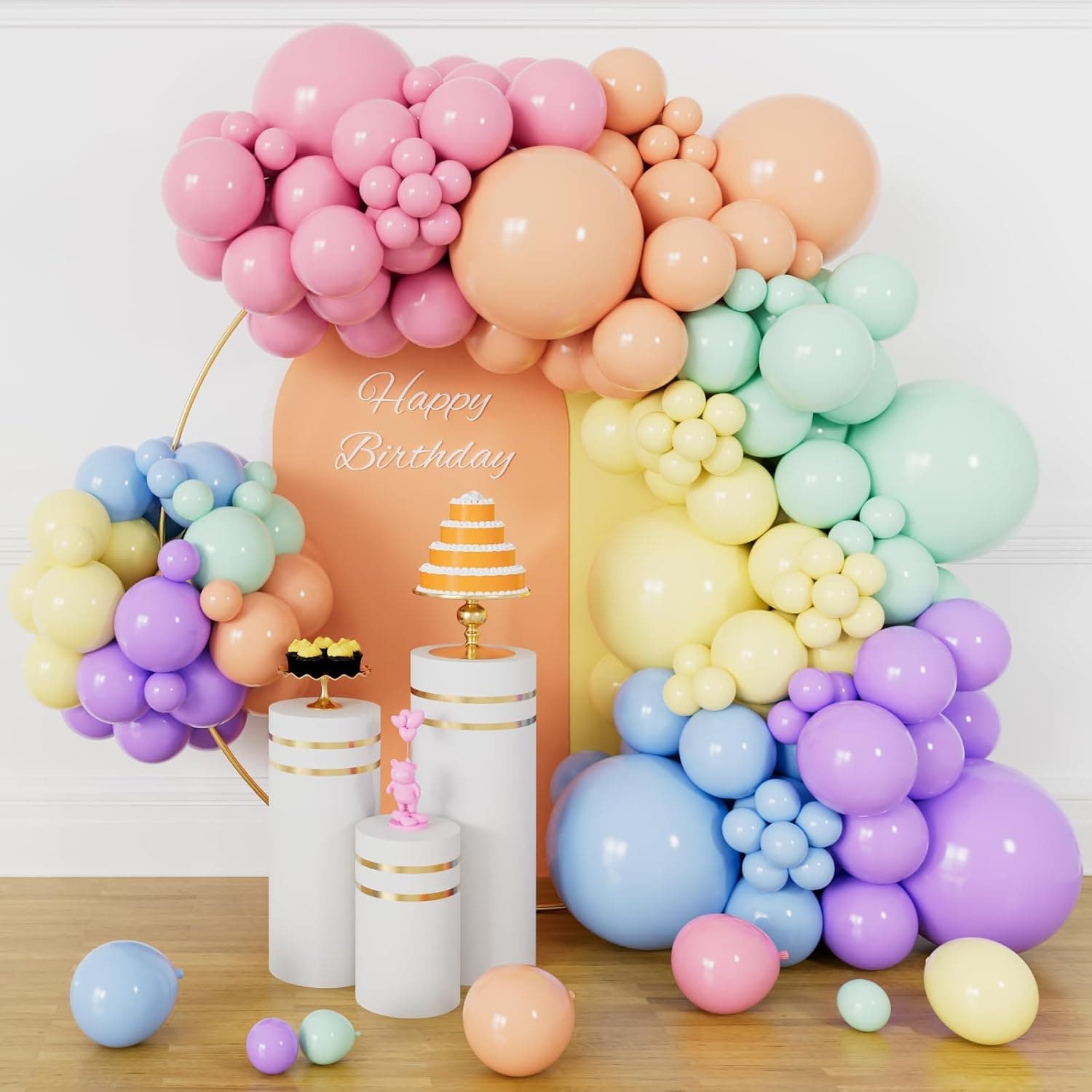 Kit de arco de guirlanda de balão arco-íris pastel