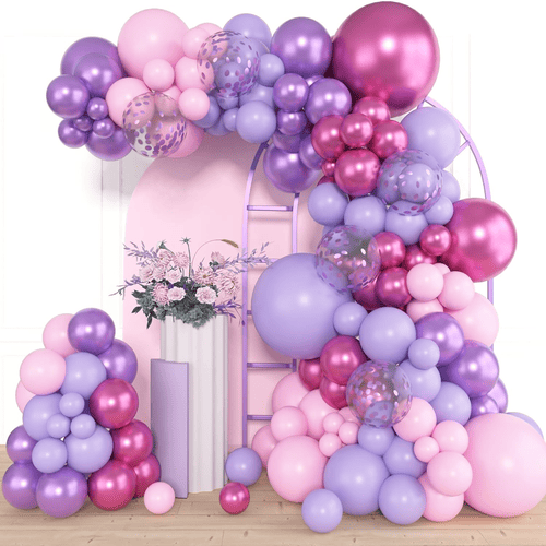 Conjunto de guirlanda de balão rosa roxo