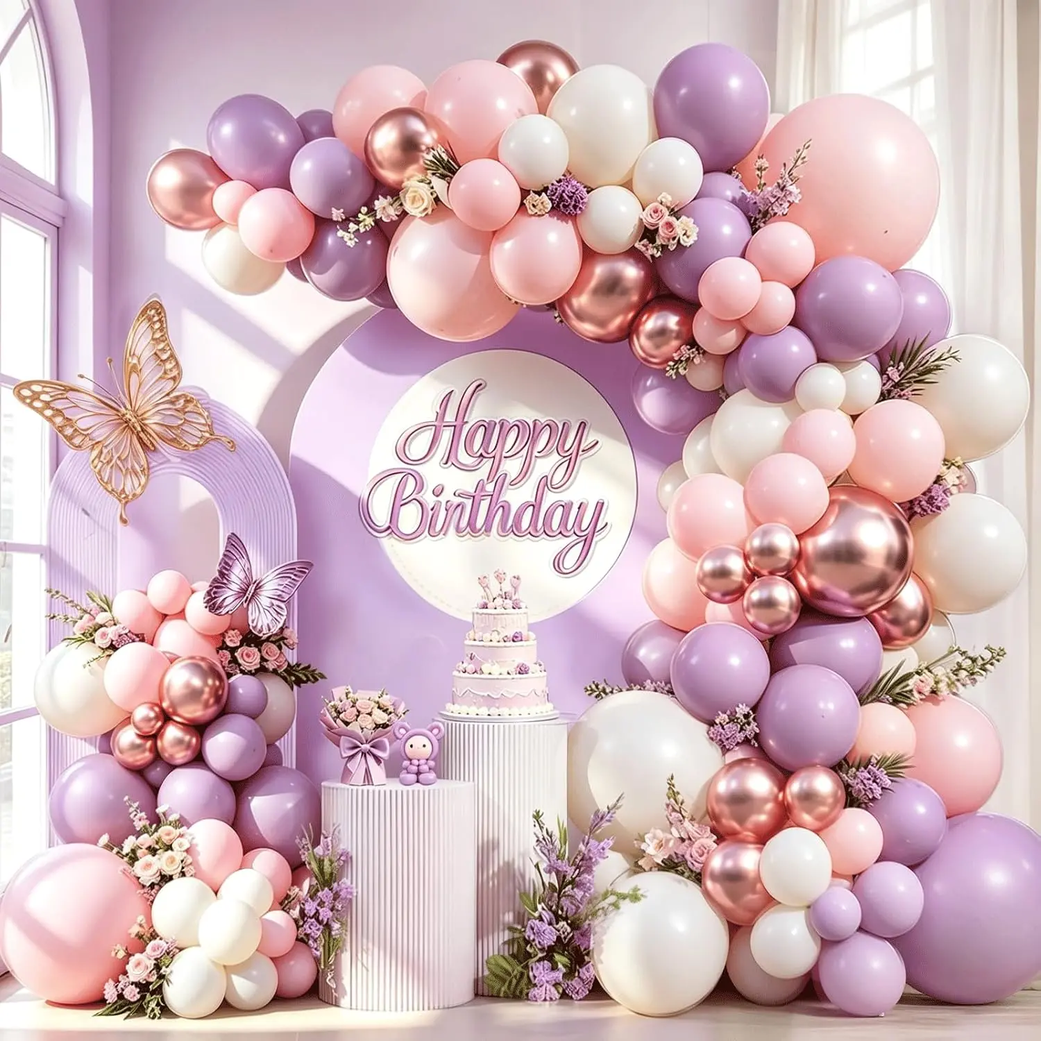 Kit de arco de guirlanda de balão rosa roxo branco