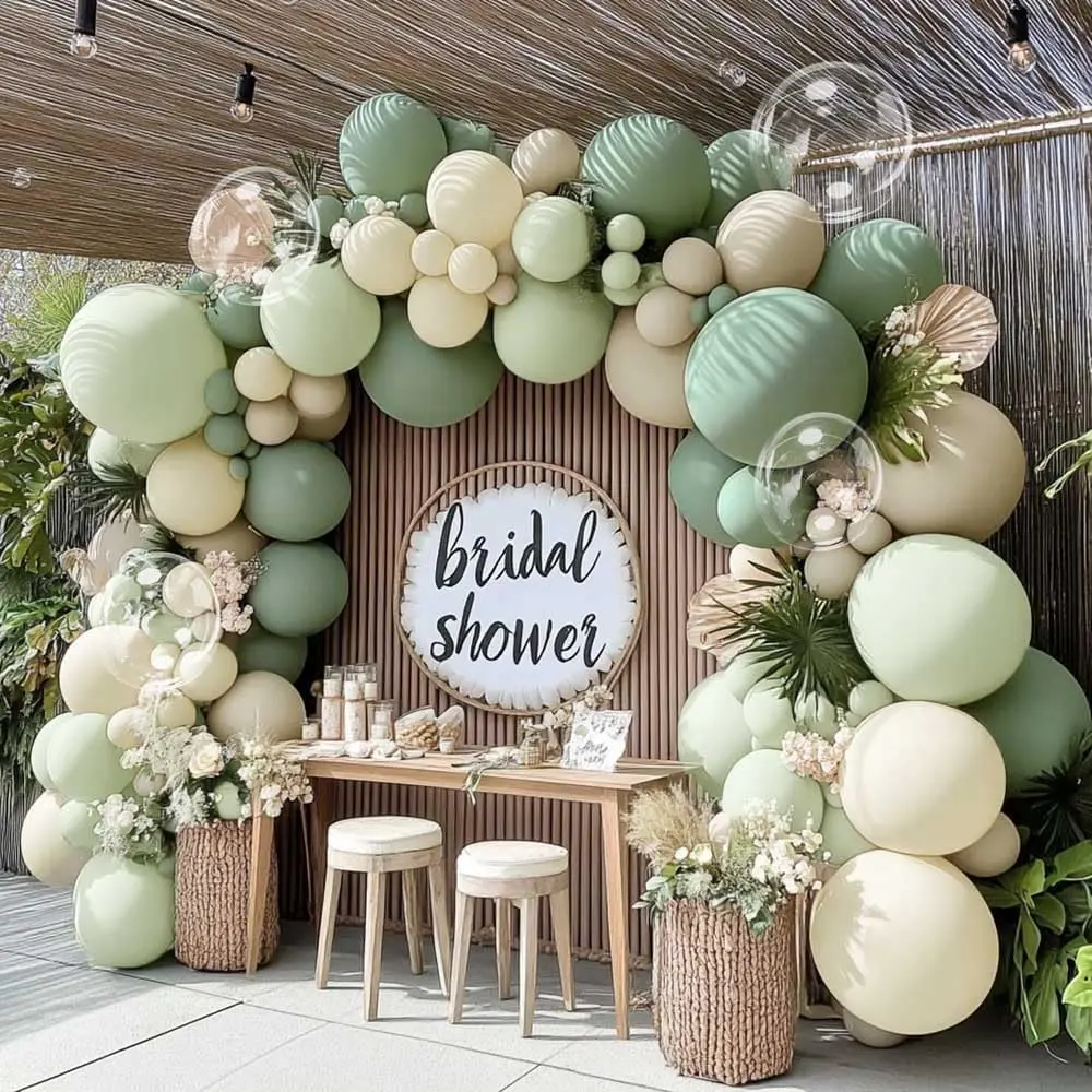 arco de balão para chá de bebê verde sálvia